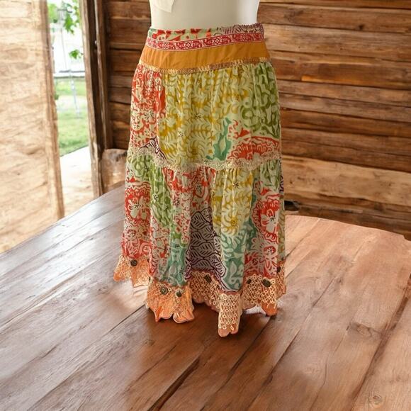 Boho Festival Silk Blend Gypsy Midi Skirt Devoré Velvet Cynthia Steffe Size 16 - Picture 14 of 14